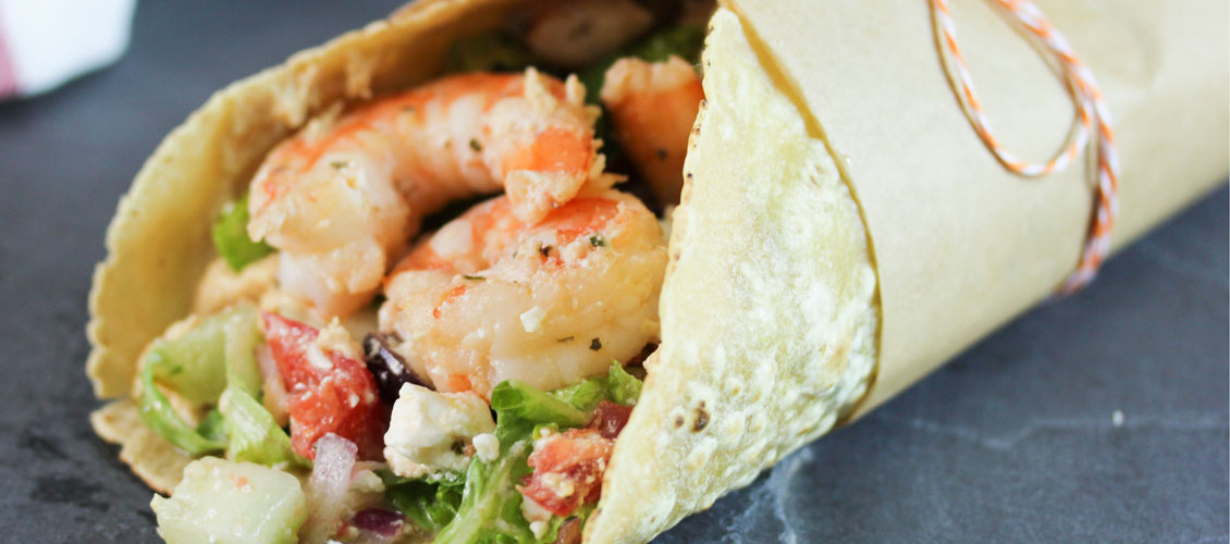 Greek Salad Shrimp Wraps • La Tortilla Factory