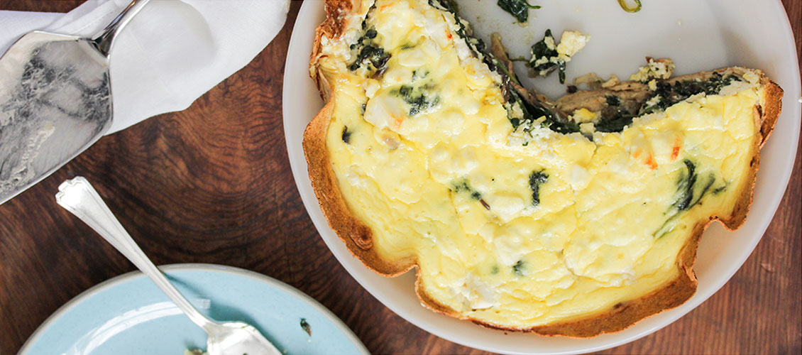 Tortilla-Crusted Goat Cheese, Mushroom and Spinach Quiche