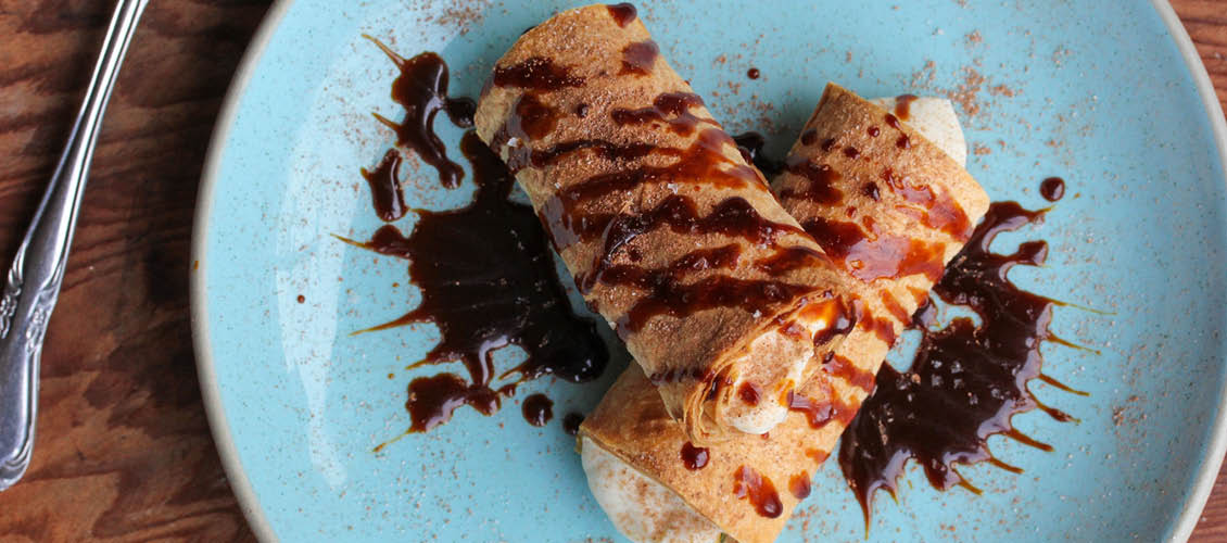 Baked Tortilla Cannoli with Salted Caramel Drizzle • La Tortilla Factory