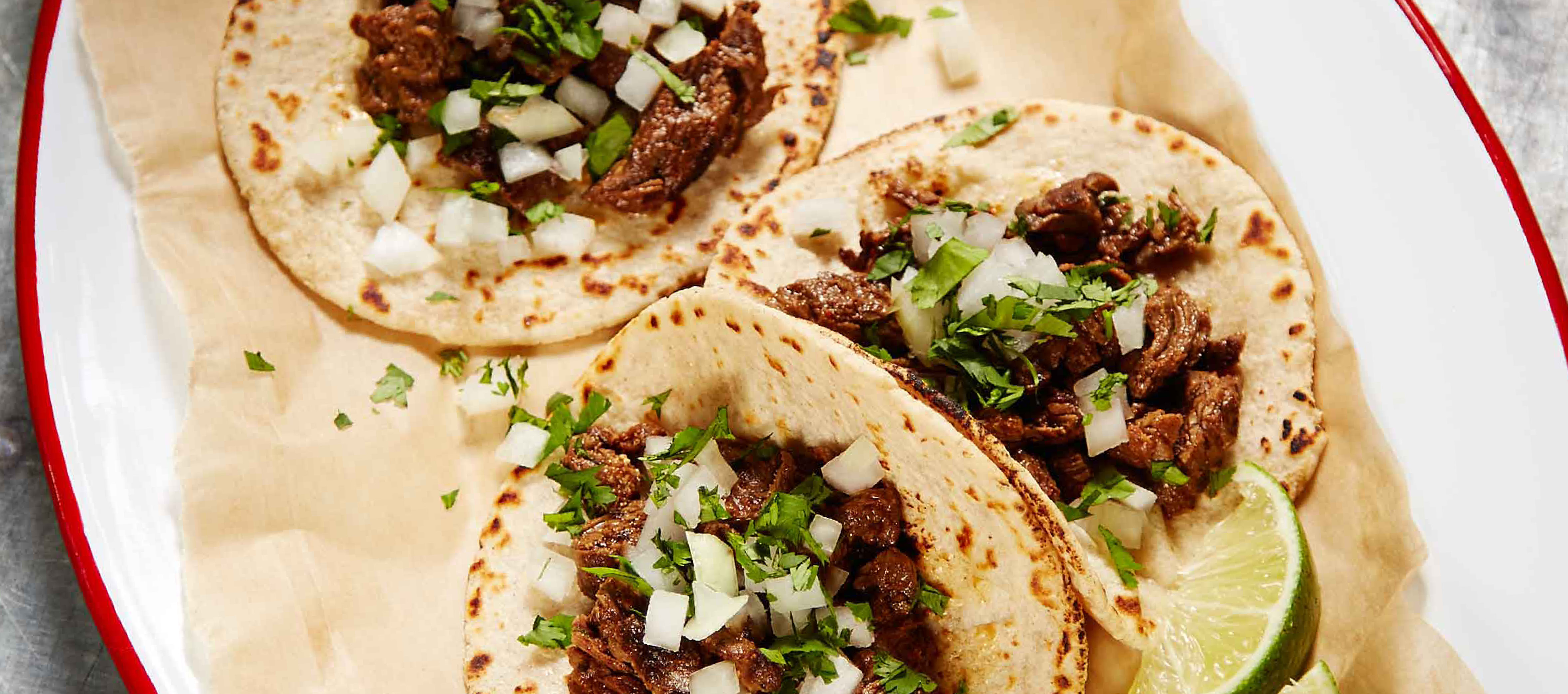 Cast Iron Carne Asada Street Tacos With Onion Cilantro Relish La Tortilla Factory