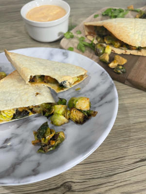 Baked Bang Bang Brussels Sprout Quesadillas