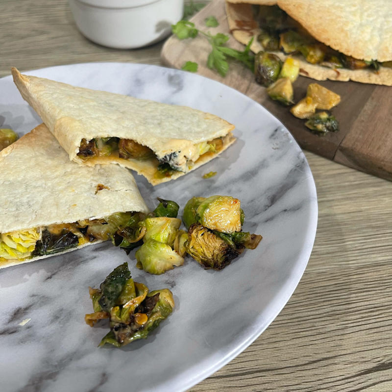 Baked Bang Bang Brussels Sprout Quesadillas