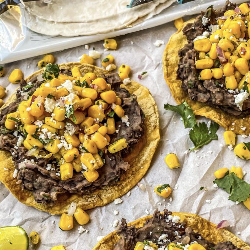 Healthy Black Bean Tostadas with Corn Salsa