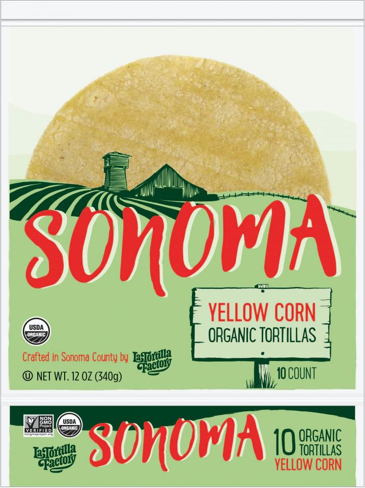 Sonoma Organic NonGMO Tortillas, Yellow Corn • La Tortilla Factory